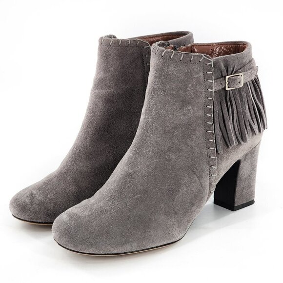 TABITHA SIMMONS Gray Suede Fringed Ankle Bootie - Picture 2 of 10